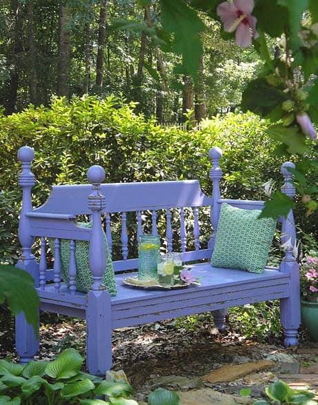 upcycled-bedframe-for-garden-bench