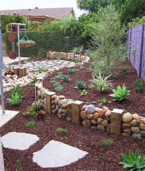 rocks and wood garden edging ideas