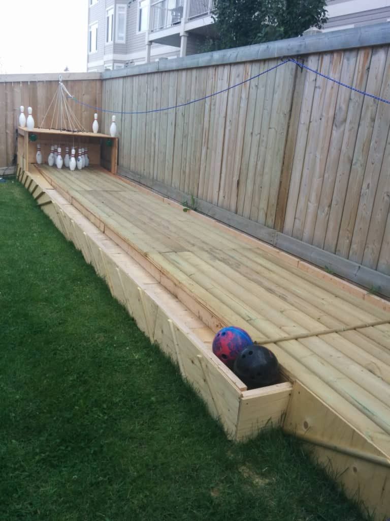 diy back garden bowling alley