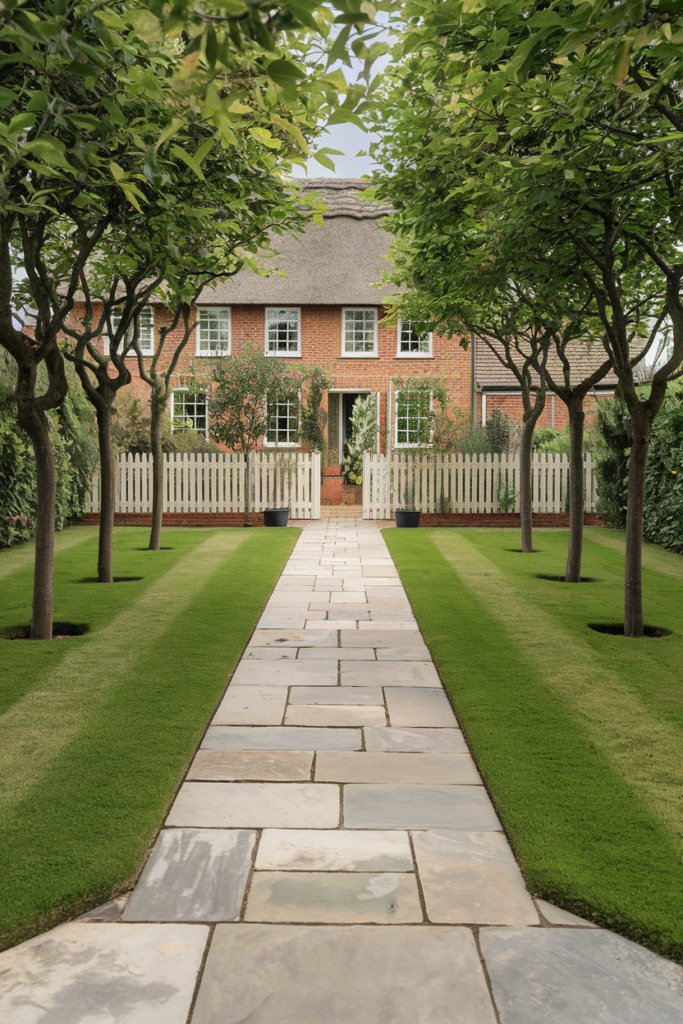 17. A Grand Villa Entrance with Stone Paths