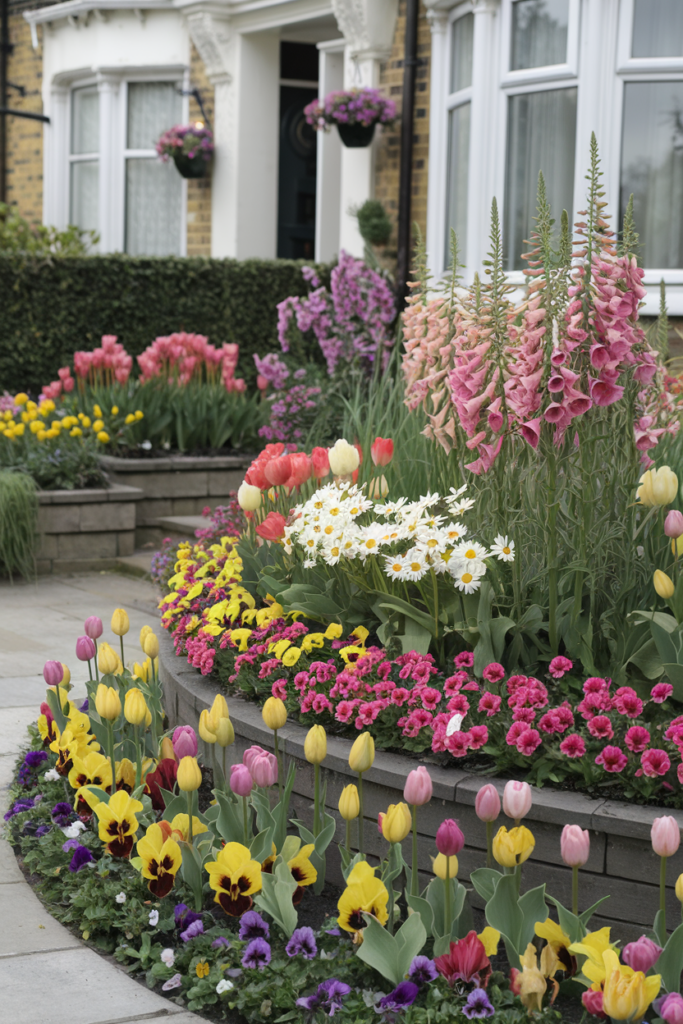 30. A Vibrant Flower-Filled Front Garden