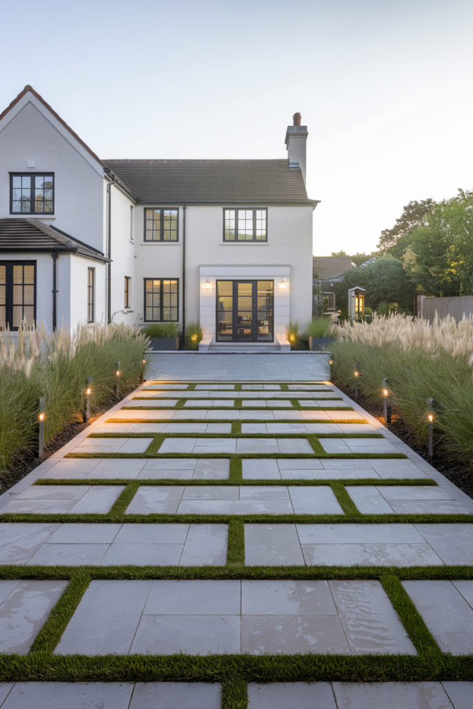 A Double-Car Driveway with Green Strips