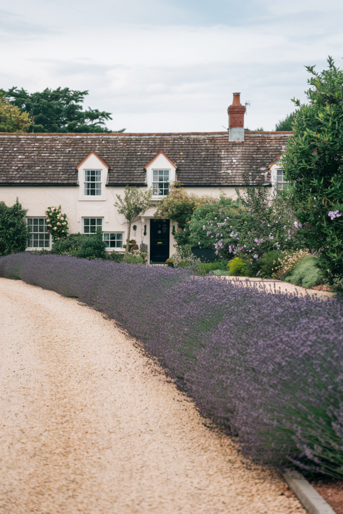 A Classic Gravel Driveway with Lavender Borders