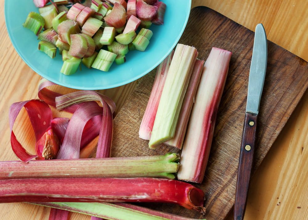 Chopped and sliced rhubarb