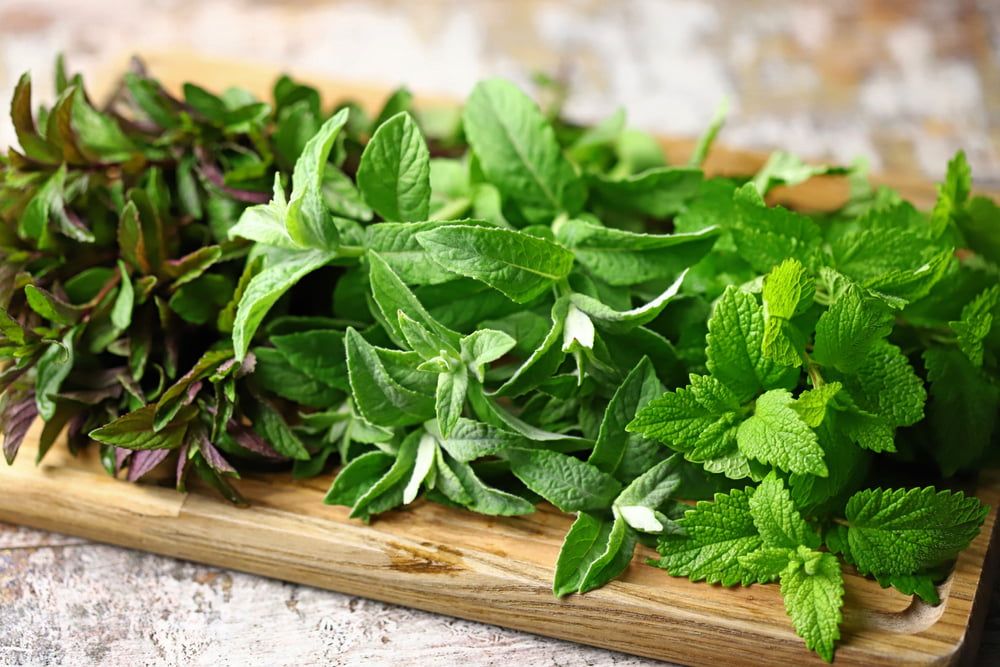 Mint on chopping board