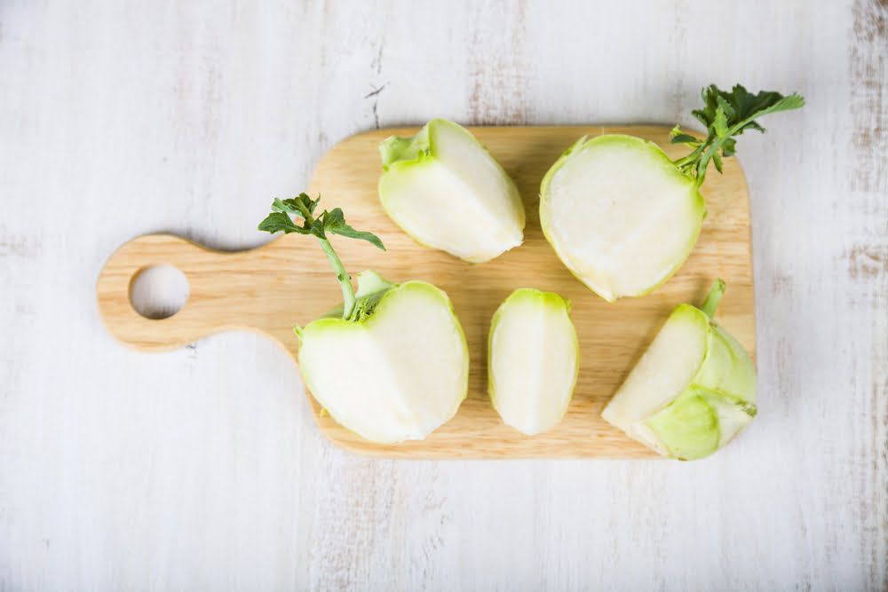 Kohlrabi on chopping board