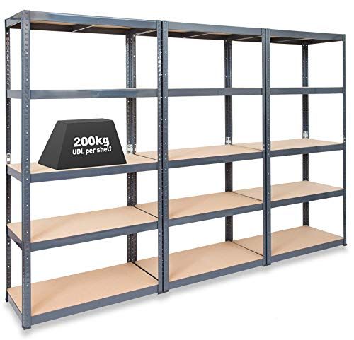 Garage Storage Shelves Heavy Duty Shelving Metal Racks， 5 Levels Black Thick Stainless Steal Frame with MDF Shelves Boltless Assembly 180cm High X 90 Wide X 40 Deep