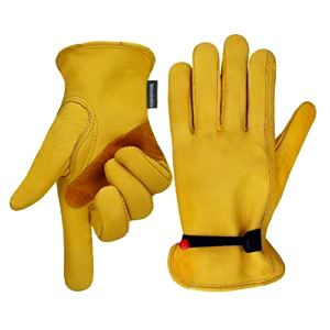 best-gardening-gloves Olsen Deepak Leather Gardening Gloves With Wrist Tie