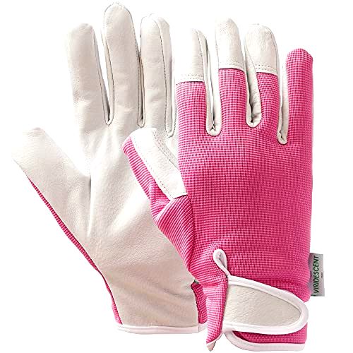 best-gardening-gloves Pink Viridescent Leather Gardening Gloves