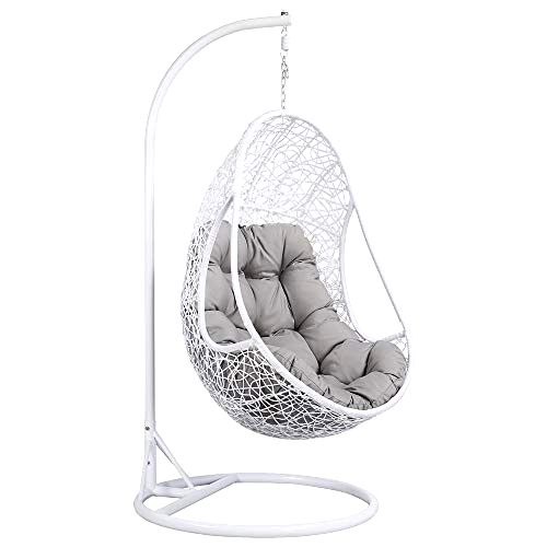 best-hanging-rattan-egg-chairs Yaheetech White Hanging Rattan Egg Chair