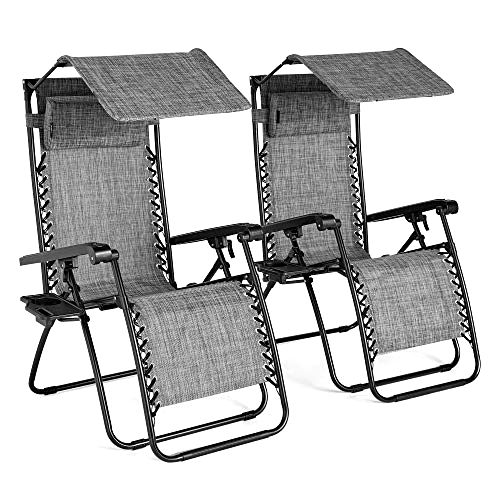 best-garden-recliner VonHaus Set of 2 Zero Gravity Recliner Chairs with Canopy