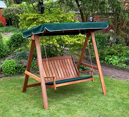 best-garden-swing-seat Kingfisher Hardwood Swinging Garden Bench
