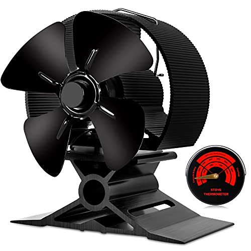 best-wood-burning-stove-fan CWLAKON Wood Stove Fan With Stove Thermometer
