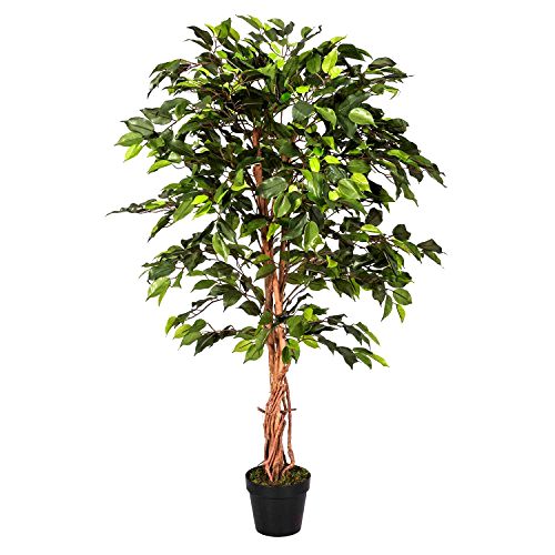 best-artificial-plant Homescapes 4 Feet Green Ficus Tree With Real Wood Stems