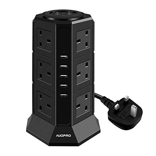 best-extension-lead Auopro 12 Way Surge Protector Extension Tower