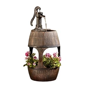 best-indoor-water-feature Durable Traditional Pump Barrel Water Feature with Flower Planter