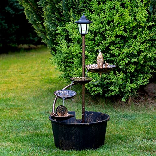 best-indoor-water-feature GardenKraft 1 Tier Cascading Barrel Fountain with 4 Lotus Leaves, Copper