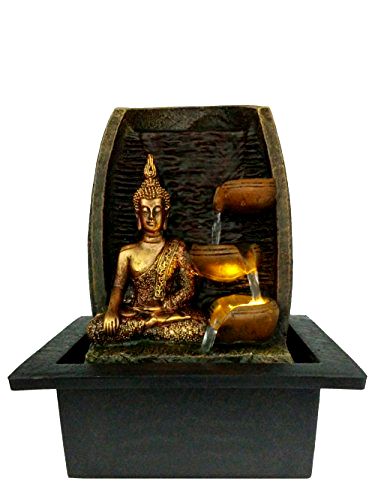 best-indoor-water-feature Golden Buddha with Water Cups and LED Light Indoor Water Fountain