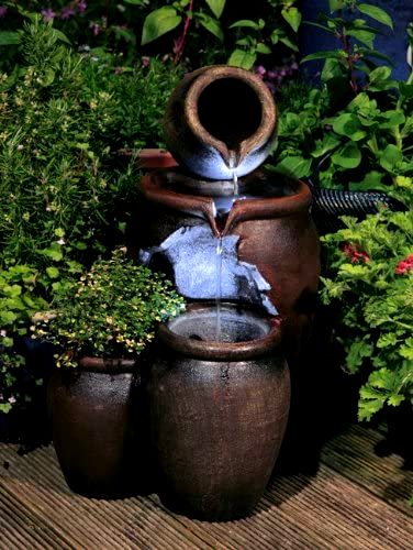 best-self-contained-water-feature 50cm Earthenware Honey Pot 3-Tier Water Feature and Planter