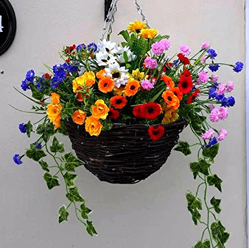best-artificial-hanging-basket Artificial Flowers Hanging Planter Out Door, Mixed wild Flowers