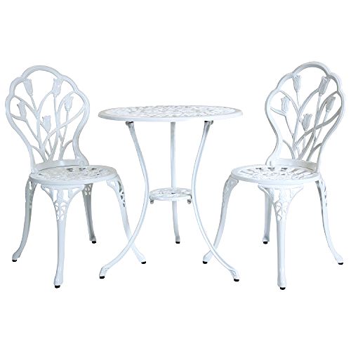 best-garden-bistro-set Charles Bentley 3 Piece Tulip Cast Aluminium Patio Bistro Set Table & 2 Chairs