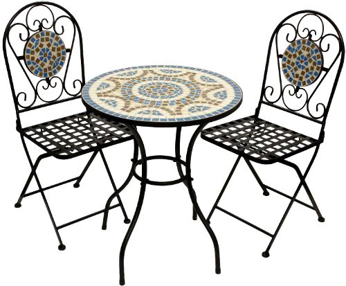 best-garden-bistro-set Woodside Blue Mosaic Garden Table and Folding Chair Set Outdoor Dining Furniture