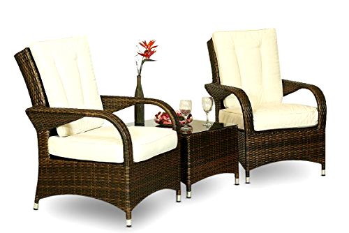 best-garden-chair Ultra Stylish Arizona Rattan 2 Seat Arm Chair set & Small Glass Table