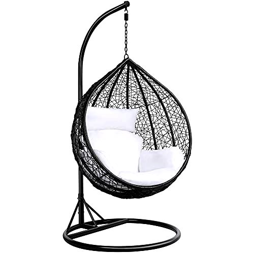 best-garden-furniture-to-leave-outside Yaheetech Black Rattan Hanging Swing Chair