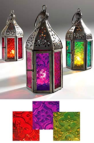 best-garden-lantern Set of 3 Moroccan Tonal Glass Tea Light Lanterns