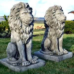 best-garden-statue Stunning Pair Large Sitting Stone Cast Lions Garden Ornaments
