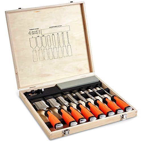 best-wood-chisel-set VonHaus 10pc Chisel Set - with Sharpening Stone, Honing Guide and Storage Case