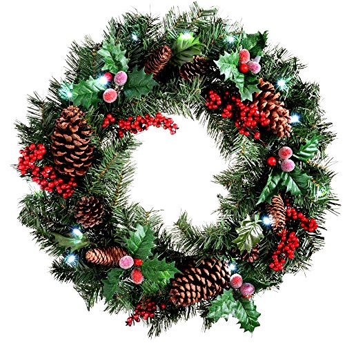 best-christmas-wreath WeRChristmas Natural Pine Cone and Berry Decorated Pre-Lit Christmas Wreath