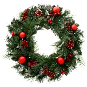 best-christmas-wreath WeRChristmas Pre-Lit Decorated Wreath, 20 Ice White LED Lights, 60 cm