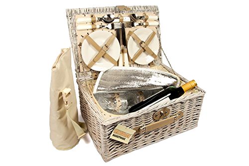 best-picnic-basket Luxury 4 Person Wicker Chiller Picnic Hamper Basket with Cooler Compartment