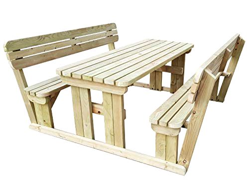best-wooden-garden-furniture-sets Alders Rounded Wooden Garden Picnic Table and Benches