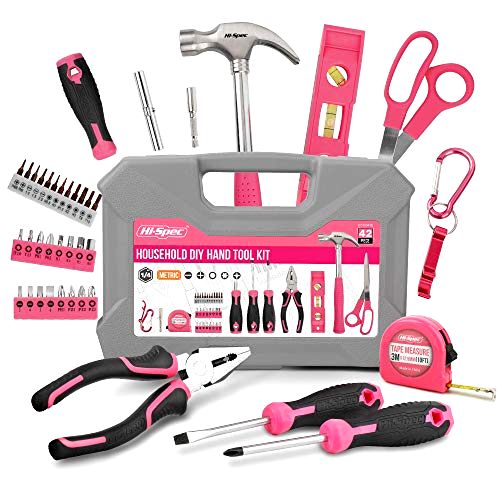 best-home-tool-kits Hi-Spec 42pc Pink Home & Office DIY Hand Tool Kit Set