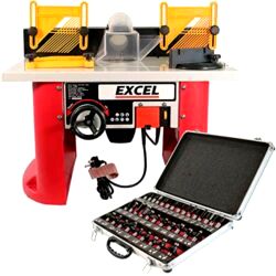 best router tables Excel Router Table with 35 Piece ½” Shank Router Bit Set