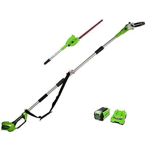 best telescopic pole hedge trimmers Greenworks G40PSHK2 Cordless 2 in 1 Pole Hedge Trimmer