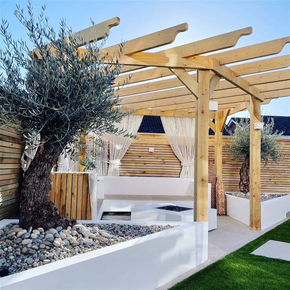 small triangle shaped garden ideas Beautiful Triangular Pergola & Seating Area