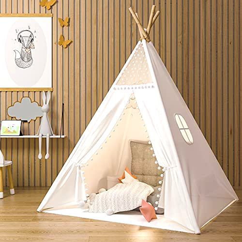 deal Gamenote Teepee Tent for Kids Indoor Tents with Mat,