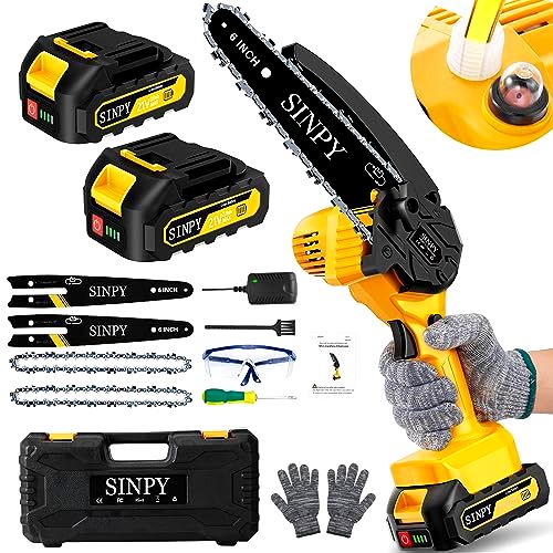 deal SINPY Mini Chainsaw Cordless 6 Inch with 2 Battery and